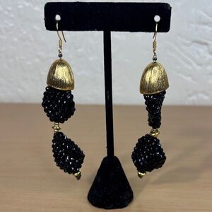 Chic Black and Gold Beaded Drop Earrings